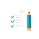 Icon a checklist, along with a green pen on the right
