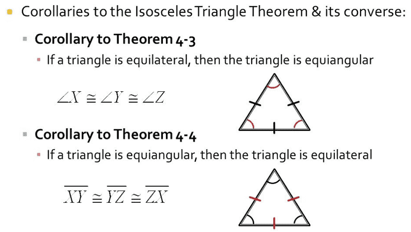 Corollaries related to the Isosceles Triangle Theorem