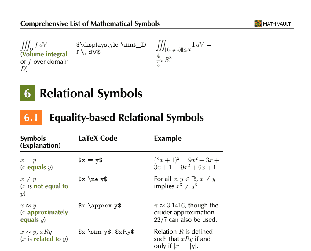 Comprehensive List of Mathematical Symbols Ebook: Relational Symbols