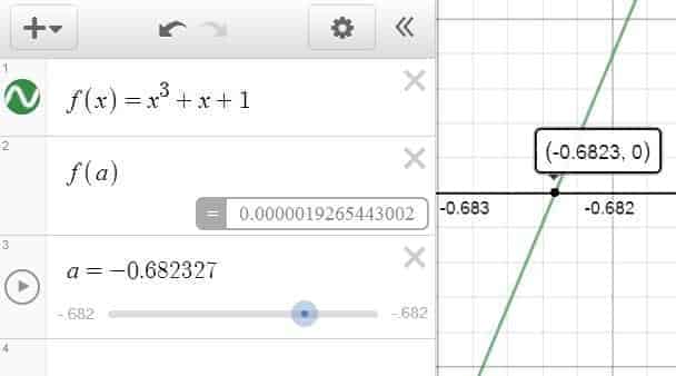 Root Finding in Desmos — The Cubic Function x^3+x+1