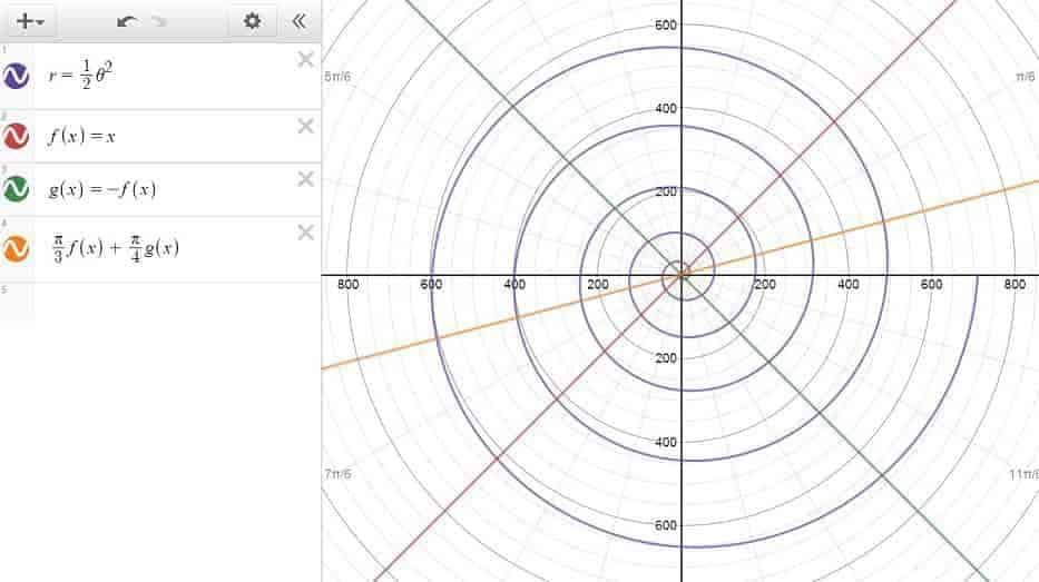 Polar Curves (Spiral) and Lines in Desmos
